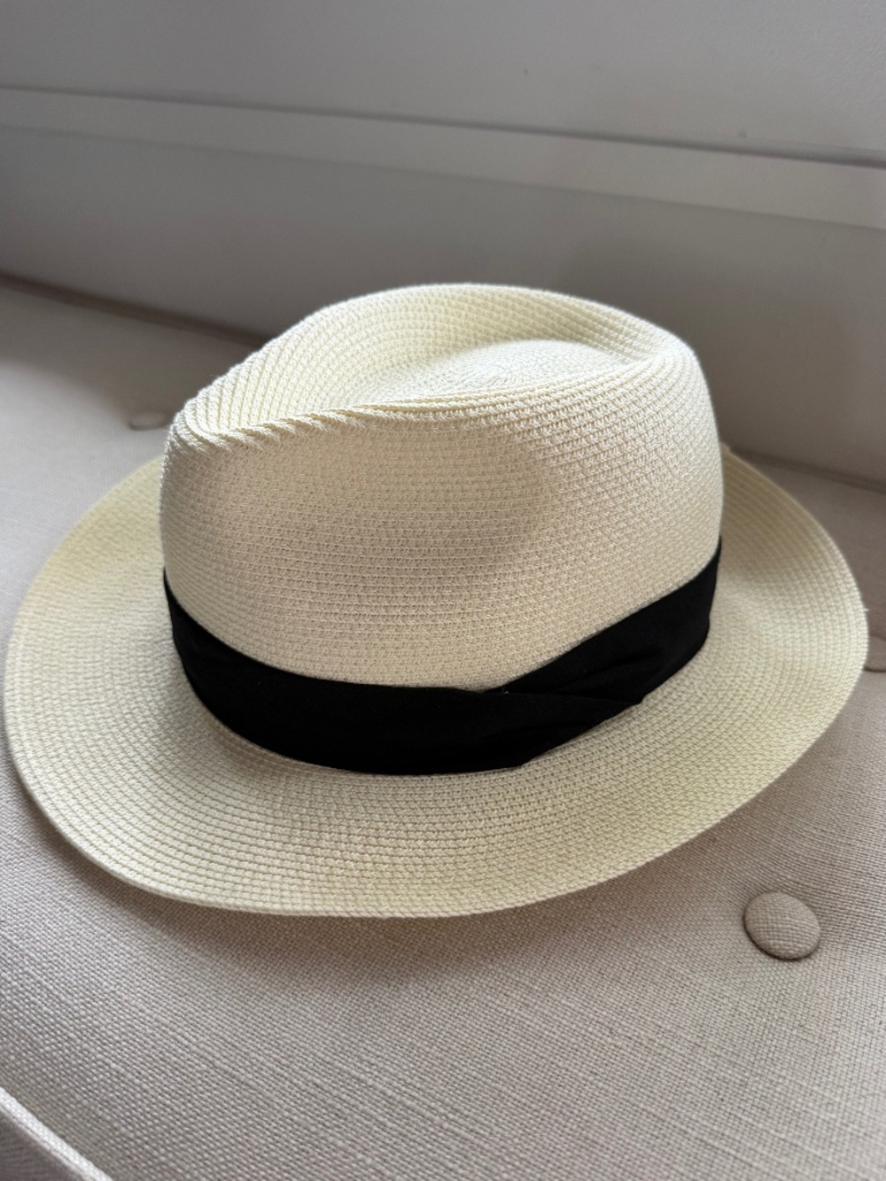 Cream & Black Classic Panama Style Hat – Adjustable S/M